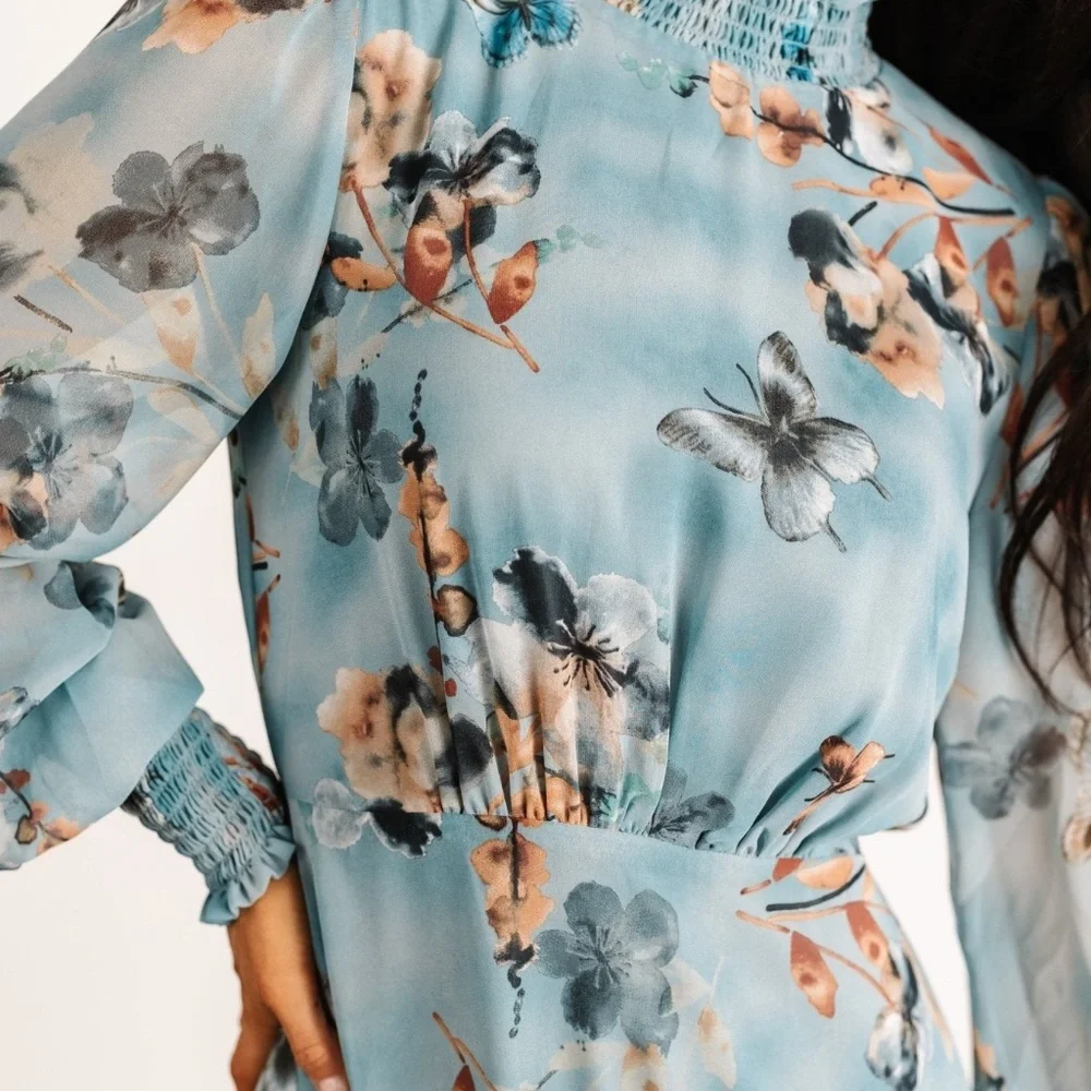 Baltic Born Luciana Maxi Dress | Cyan Blue Floral Size LL - Picture 4 of 5